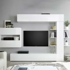 Parete attrezzata 285x187h cm bianco lucido e opaco Steppi 2