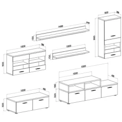 Parete attrezzata 250x210h cm componibile bianco lucido Santorini Gihome®
