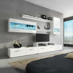 Parete attrezzata 250x210h cm componibile bianco lucido Santorini Gihome®