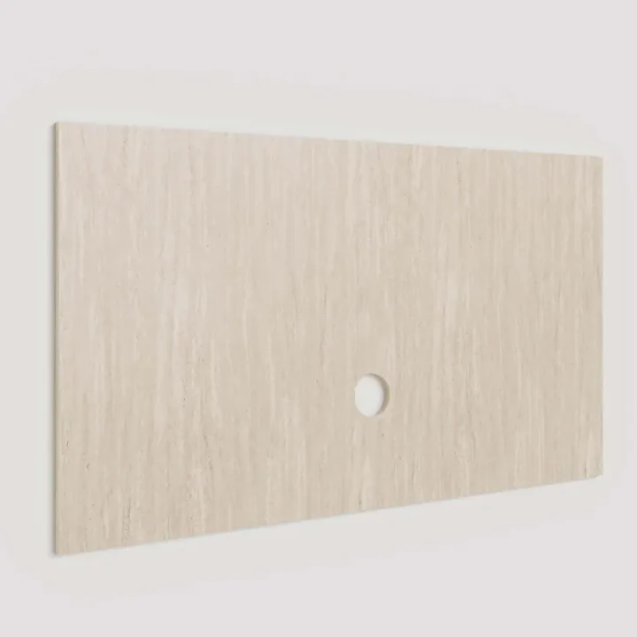 Parete attrezzata 261x186h cm con pannello cannettato effetto travertino beige rovere scuro Sunset Decor 1049