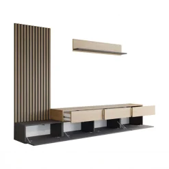 Parete attrezzata 300x209h cm con pannello cannettato grafite rovere Orizon