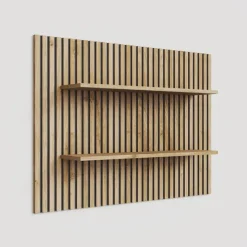 Parete attrezzata 276x265h cm con pannello cannettato ossido marrone rovere chiaro Sunset Decor 1036