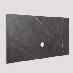 Parete attrezzata 330x220h cm con pannello cannettato beige rovere scuro nero effetto marmo Sunset Decor 1043