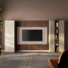 Parete attrezzata 345x186h cm con pannello cannettato tortora beige rovere scuro Sunset Decor 1044
