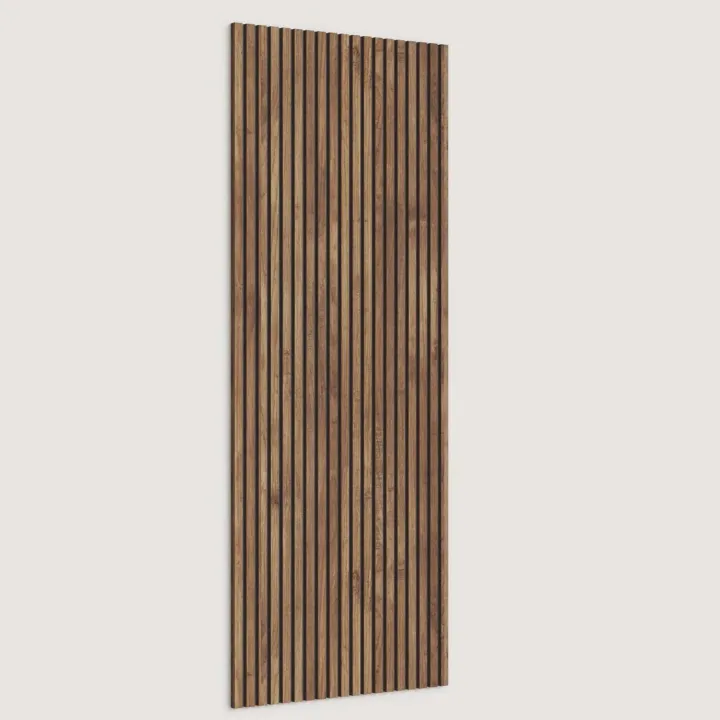 Parete attrezzata 345x186h cm con pannello cannettato tortora beige rovere scuro Sunset Decor 1044