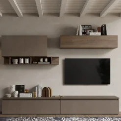 Parete attrezzata 276x190h cm design rovere marrone scuro Sunset 27