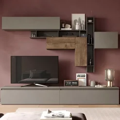Parete attrezzata 276x210h cm design moderno tortora marrone bronzo rovere scuro Sunset 5