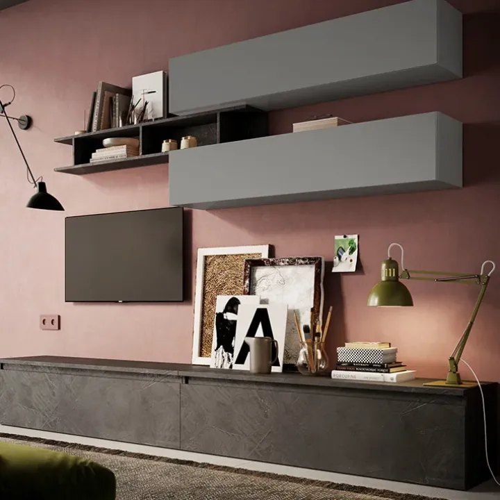 Parete attrezzata 276x190h cm design moderno grigio antracite Sunset 21