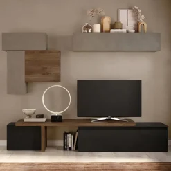 Parete attrezzata 240x220h cm design tortora ossido rovere Sunset 34