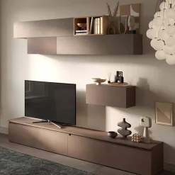 Parete attrezzata 276x190h cm design moderno tortora marrone rovere Sunset 42