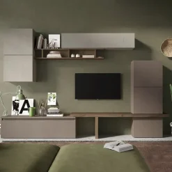 Parete attrezzata 320x195h cm design moderno tortora rovere marrone bronzo Sunset 19