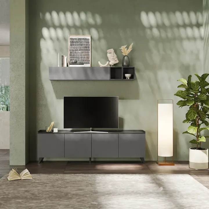 Parete attrezzata 241x165h cm grigio scuro antracite Jonson