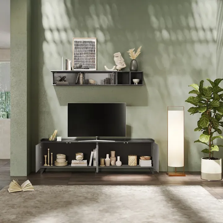Parete attrezzata 241x165h cm grigio scuro antracite Jonson
