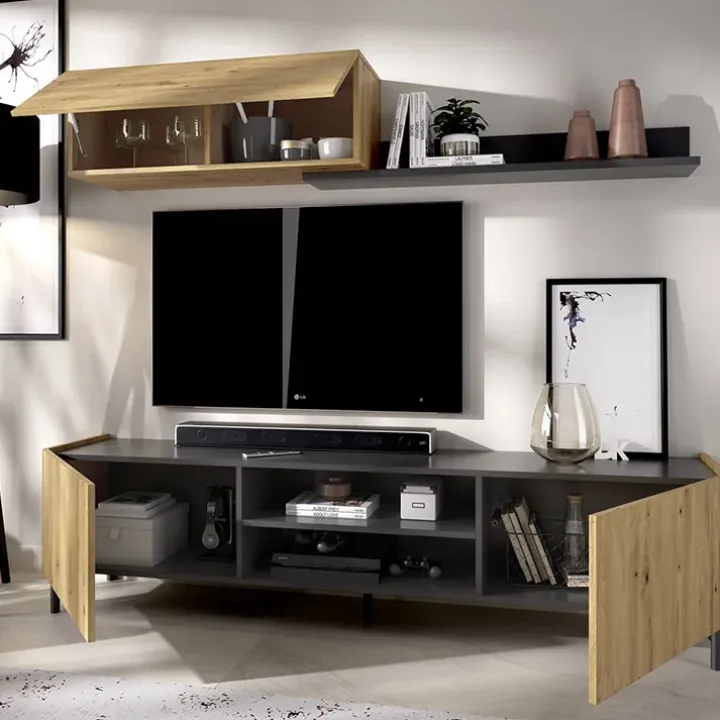 Parete attrezzata 182x160h cm legno rovere grafite German