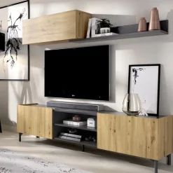Parete attrezzata 182x160h cm legno rovere grafite German