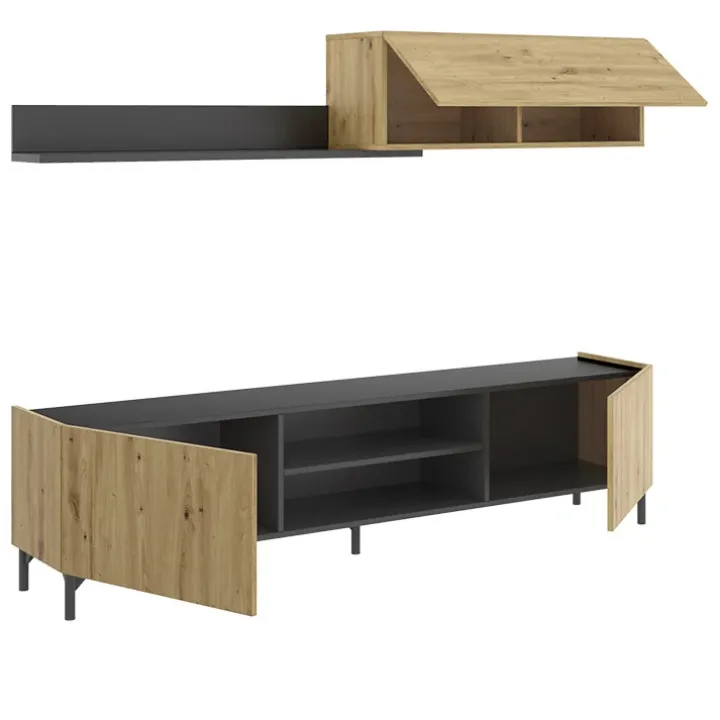 Parete attrezzata 182x160h cm legno rovere grafite German