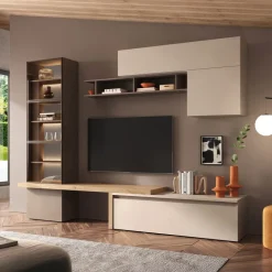 Parete attrezzata 285x195h cm marrone beige rovere chiaro Sunset 1030