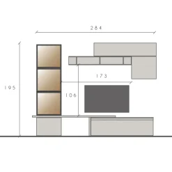 Parete attrezzata 285x195h cm marrone beige rovere chiaro Sunset 1030