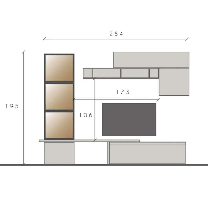 Parete attrezzata 285x195h cm marrone beige rovere chiaro Sunset 1030