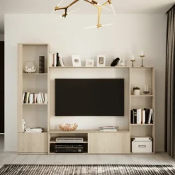 Parete attrezzata 220x178h cm mobile tv rovere chiaro Rubino