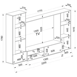 Parete attrezzata 220x178h cm mobile tv rovere chiaro Rubino