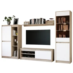 Parete attrezzata 260x181h cm mobile tv bianco rovere sonoma Himal