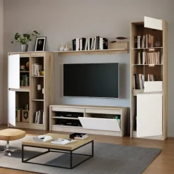 Parete attrezzata 260x181h cm mobile tv bianco rovere sonoma Himal