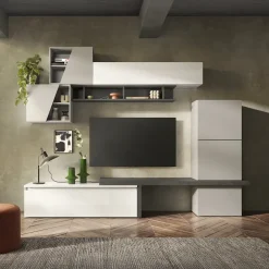 Parete attrezzata 280x202h cm moderna bianco grigio antracite Sunset 82