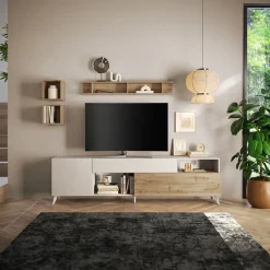 Parete attrezzata 241x176h cm moderna beige rovere chiaro Witty