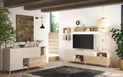 Parete attrezzata 241x176h cm moderna beige rovere chiaro Witty