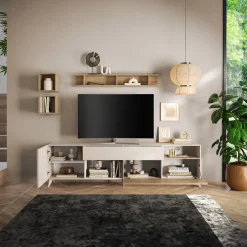 Parete attrezzata 241x176h cm moderna beige rovere chiaro Witty