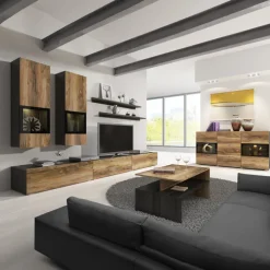 Parete attrezzata 270x176h cm moderna noce antico nero frassinato Emotion Gihome®