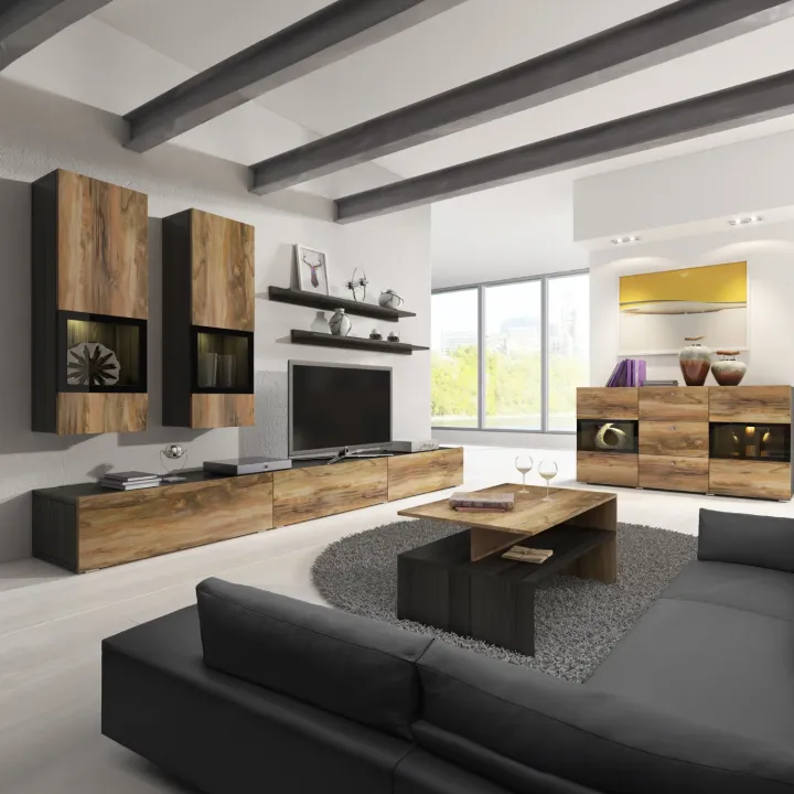 Parete attrezzata 270x176h cm moderna noce antico nero frassinato Emotion Gihome®