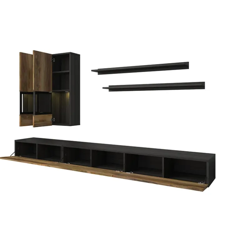 Parete attrezzata 270x176h cm moderna noce antico nero frassinato Emotion Gihome®