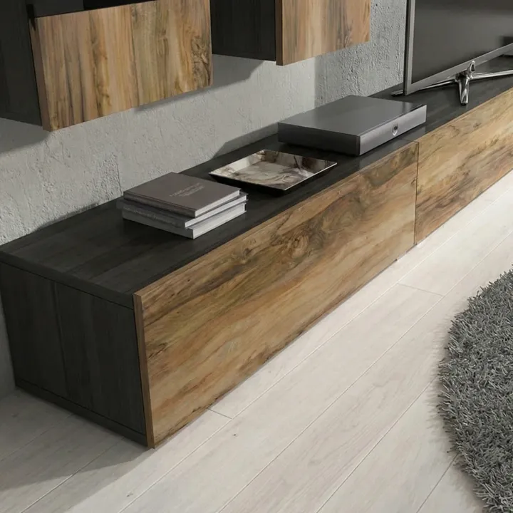 Parete attrezzata 270x176h cm moderna noce antico nero frassinato Emotion Gihome®