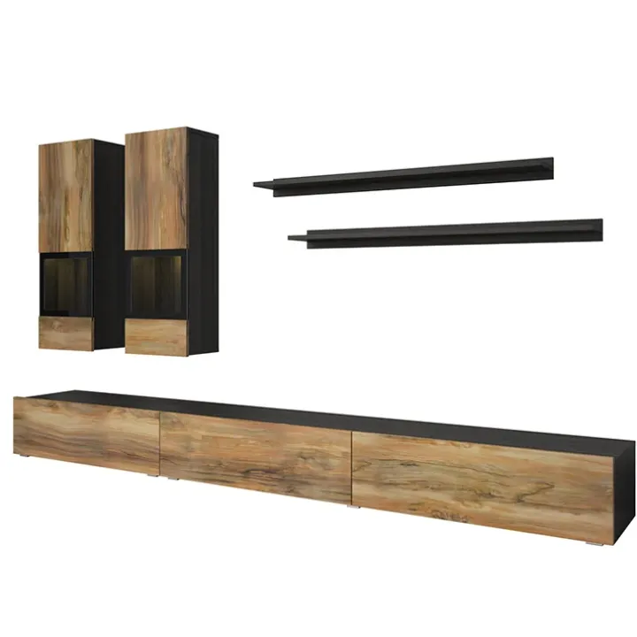 Parete attrezzata 270x176h cm moderna noce antico nero frassinato Emotion Gihome®