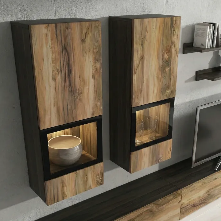 Parete attrezzata 270x176h cm moderna noce antico nero frassinato Emotion Gihome®