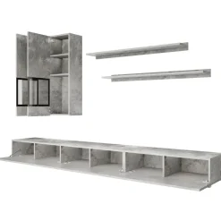 Parete attrezzata 270x176h cm moderna grigio cemento Emotion Gihome®