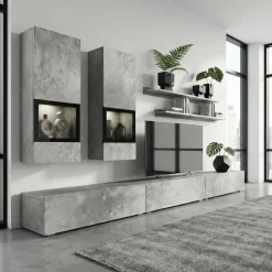 Parete attrezzata 270x176h cm moderna grigio cemento Emotion Gihome®