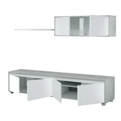 Parete attrezzata 200x145h cm moderna soggiorno bianco cemento Itaca