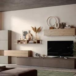 Parete attrezzata 375x170h cm moderna rovere tortora marrone Sunset 37