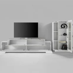 Parete attrezzata 290x121h cm moderna bianco lucido cemento Milos Gihome®