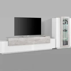 Parete attrezzata 290x121h cm moderna bianco lucido cemento Milos Gihome®