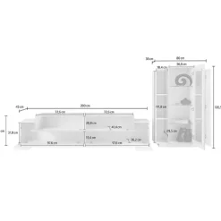 Parete attrezzata 290x121h cm moderna bianco lucido cemento Milos Gihome®