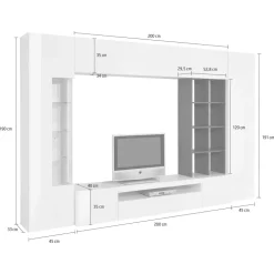 Parete attrezzata 290x192h cm moderna bianco lucido Zenith