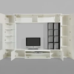 Parete attrezzata 290x192h cm moderna bianco lucido Zenith