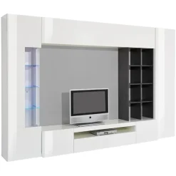 Parete attrezzata 290x192h cm moderna bianco lucido Zenith