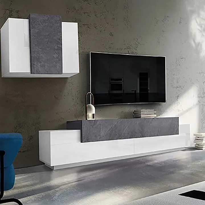 Parete attrezzata 240x180h cm moderna bianco ossido Milos Gihome®