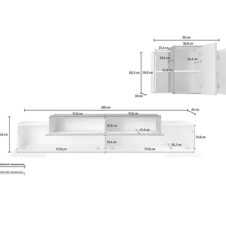 Parete attrezzata 240x180h cm moderna bianco ossido Milos Gihome®