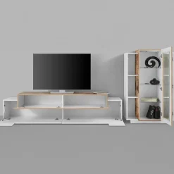 Parete attrezzata 290x121h cm moderna bianco lucido acero Milos Gihome®